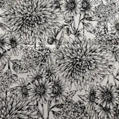 花柄プリント綿生地ハギレ 白黒　モノトーン　ブラック　オシャレ　はぎれ