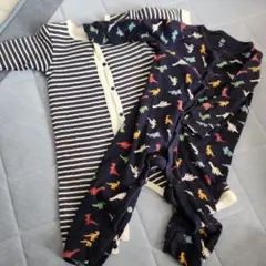 恐竜柄ロンパースとストライプロンパース2点セット