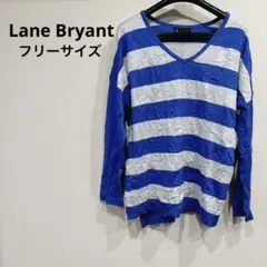 1点もの✨️Lane Bryant 【フリーサイズ】青と白のストライプ 長袖ニット