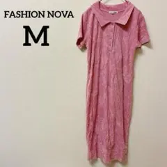 FASHION NOVA 【M】ピンク シャツワンピース 半袖
