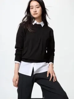 ユニクロ　メリノクルーネックセーター　ブラック　Lサイズ