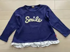 ネイビー Smile刺繍 長袖カットソー 100cm