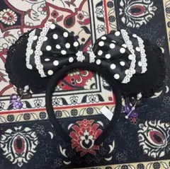 ミニーイヤリング カチューシャ 紫 黒 水玉