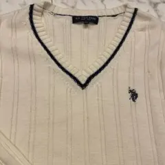 U.S. POLO ASSN. ホワイト Vネックニット 170 卒業式