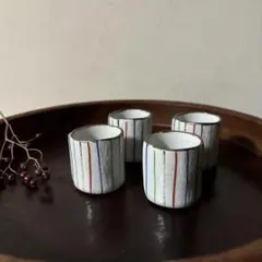 オシャレな麦藁手覗き猪口　４点　昭和レトロ　古道具　アンティーク　骨董　検:李朝