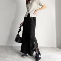 classicalelf サイドスリットジャガードリボンスカート ブラック