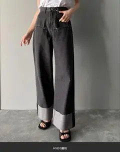 ストレートデニム ブラック ハイウエストのサムネイル