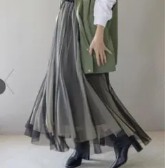 チュールレイヤードスカート ベージュブラック