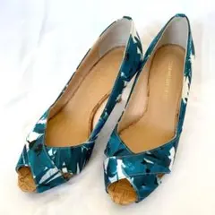 ストロベリーフィールズ オープントゥパンプス ブルー 青 22cm ハイヒール