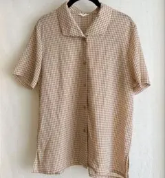 vintag ギンガムチェック　ピンクベージュ　シャツ