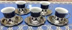 【新品】カップ＆ソーサー5セット　銀　ネイビー　TOYO TABLE WARE