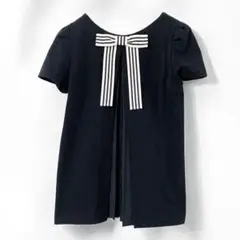 美品❤️ティアラ ストライプバックリボン 切替プリーツ カットソー パフスリーブのサムネイル