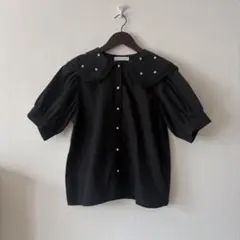 AS KNOW AS plus 花刺繍 黒 半袖 ブラウス Fサイズ レトロ