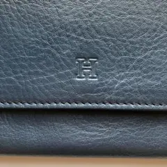 ネイビー レザー 長財布 Hのエンボス　ヒロフ