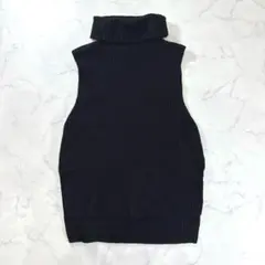 UNIQLO ニットベスト　XL 黒　ウール混　綿混　タートル　前後差　スリット