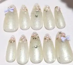 現品ピンクホロネイルチップ ワンホン ハンドメイド　ネイルチップ