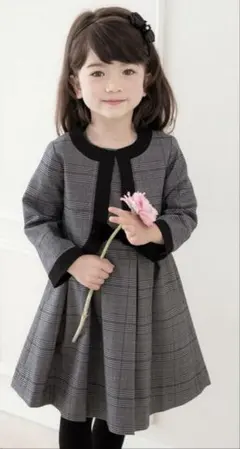 キャサリンコテージグレー✖️ブラックチェックフォーマルワンピース&ボレロ120