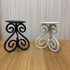 白黒　アンティークキャンドルスタンド　キャンドルホルダー　アイアン製　オブジェ