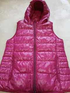 UNIQLOプレミアムダウン フード付きベスト S ピンク　収納袋付き