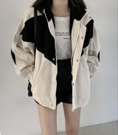 ホワイト/ブラック オーバーサイズ ジャケット