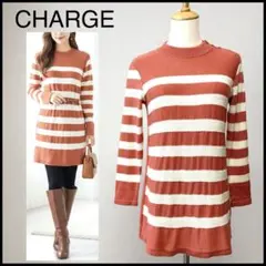 チャージ ボーダー柄 ニット セーター 長袖 トップス チュニック オレンジ M