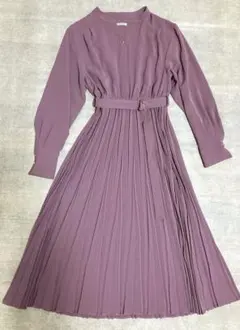 美品COHINA ベルト付きランダムプリーツワンピース金ボタンshort