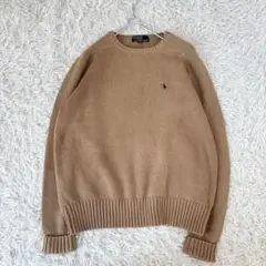 ポロラルフローレン クルーネック コットンニット ベージュ ポニー刺繍