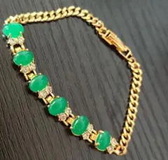 Jade Style 緑石とジルコニアのゴールドブレスレット