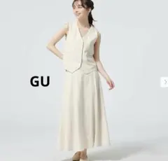 GUリネンブレンドフレアロングスカート　S ナチュラル