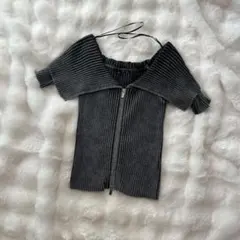 オフショルダー リブ編み セーター グレー