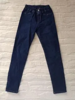 GUダークブルー デニムパンツ ゴムウエスト