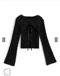 GRL シャギーレイヤード風レースアップニットトップスmb1599 ブラック F