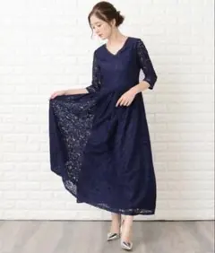 [1/30迄] 新品　七分袖総レースフォーマルロングワンピース・ドレス