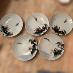 古風な絵が特徴的な中皿　5枚セット