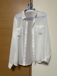 ホワイト 長袖シャツ Sサイズ シースルー