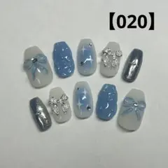 【020】ネイルチップ　推し活　チーク　リボン　量産型　キルティング　ミラー