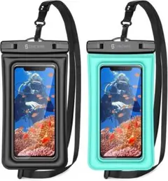 2枚セット スマホ 防水ケース 水中撮影 お風呂 海水浴 （ブラック＋グリーン）