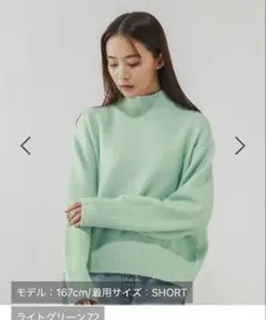 ふわふわhugmeハイネック 長袖ニット ライトグリーン　short