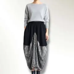 【大きいサイズ】ロングフレアスカート ニットスカート ウェスト総ゴム 3L 黒柄