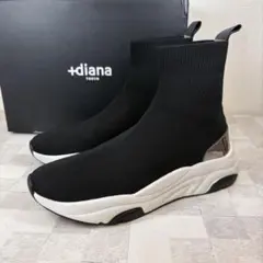 極美品 +diana プラスダイアナ 軽量ニットソックススニーカーブーツ 黒