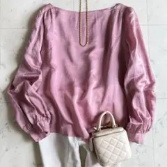 美品 ドゥロワー コットンシルク バルーンスリーブ ボートネックブラウス◆ピンク