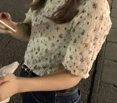 花柄 シャーリング ブラウス