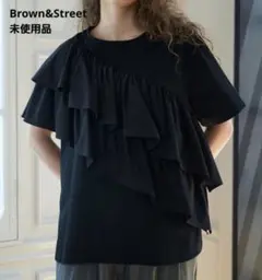 Brown&Street アシンメトリーフリルTシャツ ブラック