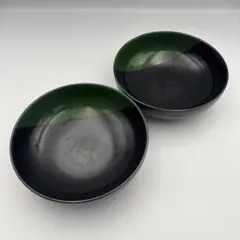 お皿　2枚セット　黒　緑　バイカラー