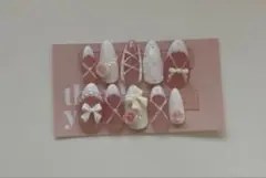 ネイルチップ　バレエコア　フレンチネイル　ちゅるん　バラ