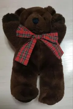 テディベア ぬいぐるみ チェック柄リボン付き - メルカリ