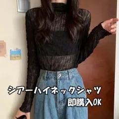 シアーハイネックトップス ブラック シースルー 長袖 フリーサイズ 韓国風