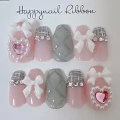 【現品】ネイルチップ ワンホン キラキラ ハート リボン ガーリー 韓国 量産型