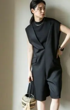 Noble　春夏　リネンライクVネックミニサロペット ブラック