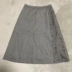 【トリイユキ】グレー　フレアスカート ひざ丈 サイズ40 レース　ポケットあり★
